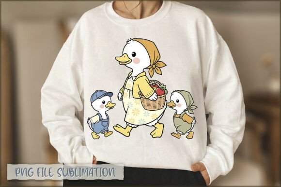 Download Cute Duck Mom with Kids Basket PNG - Mom with kids Collection