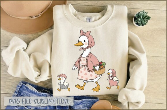 Download Cute Duck Mom with Kids Basket PNG - Mom with kids Collection